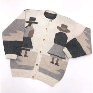 Vintage Alpaca Wool Cardigan Hand Made Knit Peru Connection Womens‎